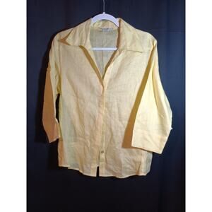 NWT David N Women’s Large Butter Yellow 100% Linen 3/4 Sleeve Button Up Layers